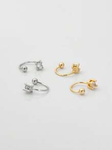 1件925纯银鼻环/鼻钉/唇环/耳夹/耳软骨环 - 單鑽+珠U型 - 查看 2