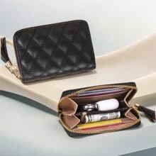 Quilted Pattern Long Wallet With Zipper Pu For Women Wallet Mini Wallet Purse Wallet Card Wallet - Black - View 2