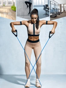 1pc Yoga Resistance Band With Handle - Suitable For Home Workout, Strength Training, Pilates And Shaping - Multifunctional Fitness Tool For Full-Body Exercise And Shaping Practice - Multicolor - View 7