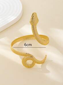 1pc Modern Minimalist Lightweight Fashion Snake Bangle, Flexible Metal Snake Design Open Cuff Bracelet - Contemporary Boho Style Accessory, Suitable For Daily Stacking, Gifting To Friends & Family, And Beach Party - Yellow Gold - View 5