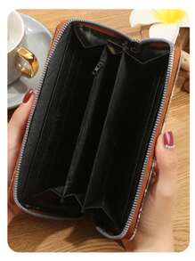 New Plaid Patchwork Color Block Long Wallet For Women Large Capacity Simple Fashion Clutch Purse Mobile Phone Wallet Coin Pouch Multi Card Slots Gift For Women Wristlet Vintage Wallet Mini Wallet Purse Wallet Wristlet Wallet - Burgundy - View 2