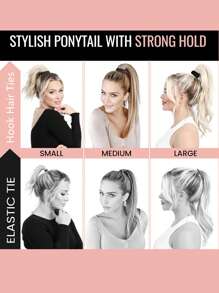 1 套马尾辫橡胶弹力钩发带女士胶钩发饰发圈造型工具固定弹力带 - 黑色 - 查看 3