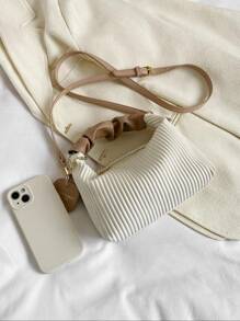 New Fashion Minimalist Versatile Pleated Woven PU Patchwork Tote Shoulder Crossbody Bag
