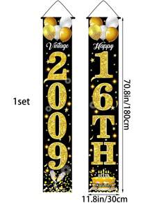 1 Set Black & Gold Glitter Birthday Porch Banner - 70.8 X 11.8 Inches, Multiple Age Ranges (16/18/20-80 Years Old) Porch Sign, For Birthday Party Decor, Outdoor Porch Backdrop, And Gifts
