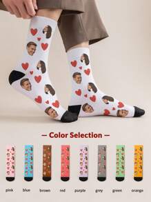 1 par de calcetines de tubo medio personalizados para hombres, con cualquier rostro impreso, calcetines personalizados con fotos, pareja de calcetines con imágenes personalizadas e interesantes, adecuados para el Día de San Valentín, cumpleaños, obsequios y otras ocasiones, perro, colorido, lindo, adorable, sencillo, divertido, personalizado, único, ideal para él, ideal para ella, novio, novia, familia, amigos, abuelos