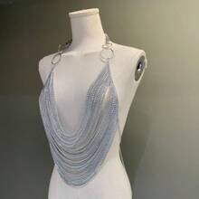 1pc Sexy Metal Chain Hollow Out Backless Spaghetti Strap Tank Top, Fashionable And - Silver - View 5
