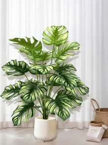 1pc 18-Head Artificial Potted Plant With Large Turtle Back Leaves, Home Decor, Indoor/Outdoor Garden, Wedding Venue, Mother's Day, Easter Decoration