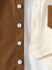 Toddler Boys'' Minimalist Solid Color Patchwork Waffle Texture Short Sleeve Shirt + Casual Waffle Texture Solid Color Shorts, Spring/Summer