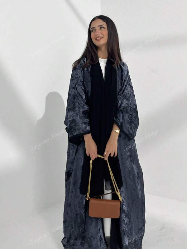 1pc Elegant Simple Gold Retro Print Solid Color Women Robe Robe, Fashionable Open Front Abaya Gown Suitable For Daily Wear & Festivals, Modest Kaftan