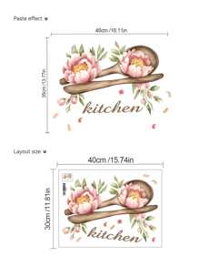 1 pieza Cuchara de madera creativa con diseño de peonía, pegatinas decorativas para cafetera con patrón de oso de café, pegatinas decorativas removibles para la cocina, regalos de decoración para cumpleaños, graduación, decoración del hogar, baño, dormitorio, sala de estar, decoración de la casa