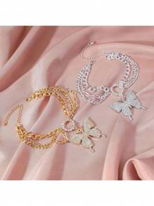 1pc Multi-Layer Big Butterfly Anklet, Punk Style Anklet For Women, Wedding Accessory