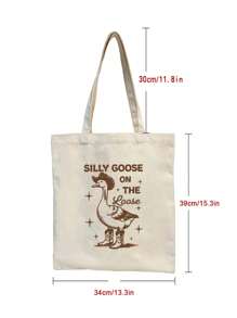 Fashionable And Simple Style Letters, Animals, Fishing, Bows, Ducks, Dinosaurs, Dogs And Other Elements Printed Canvas Bags, Shopping Handbags - Multicolor - View 5