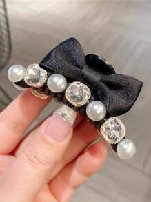 1pc Kids Minimalist Rhinestone Bow Hairclip, Fashionable Side Hairpin For Girls