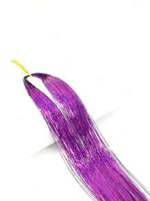 3pcs/Set Holographic Synthetic Hair Extensions, Colorful Shiny Gold & Silver Clip-In Hair Pieces For Girl - Purple - View 3