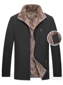 Men's Fleece Jacket, Fashion Zipper Stand Collar Jacket With Zipper Pockets - Black - View 3