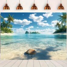 1 Piece Tropical Beach Background, Ocean Coconut Tree Design, 100% Polyester - Perfect For Indoor/Outdoor Decoration, Events, Gardens And Family Celebrations