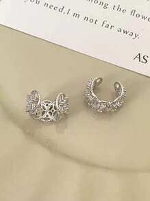 1pc Sweet & Cool Cubic Zirconia Hollow C-Shape Ear Clip, Girls No Piercing Ear Cuff, Fashion Personalized Minimalist Design Earring For Daily Wear, Birthday Gift - Silver - View 4