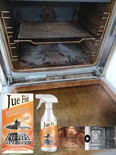 JUE FISH 烤箱和烤架清洁剂 - 烤箱和烤架专用脱脂剂、除臭剂、去污剂新旧型号随机发送