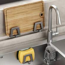 自粘式金属厨房挂钩 - 壁挂式锅盖架、节省空间的水槽海绵和肥皂收纳架