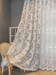 1 件镂空树叶图案薄纱窗帘，灰色、白色、卡其色、红色，半遮光，轻质薄纱窗帘，适用于客厅、卧室、家居装饰 - 白色 - 查看 6