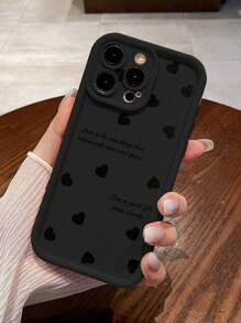 1 件优质微型心形图案米色砂纸微孔防震手机壳适用于 Apple/Redmi/Infinix/Vivo 防水防摔防刮 - 黑色 - 查看 3