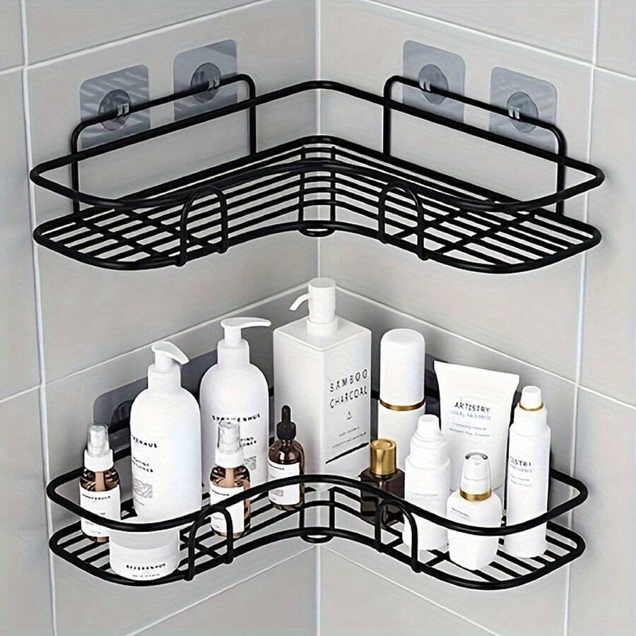 1 pieza Estantería de esquina para ducha de acero inoxidable - a prueba de óxido, organizador de pared para el baño para almacenar champú, tónico y cosméticos