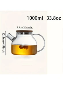 1pc High Capacity Thick Glass Teapot With Infuser - Heat Resistant, Suitable For Blooming Tea And Iced Drinks, Ideal Choice For Home Use