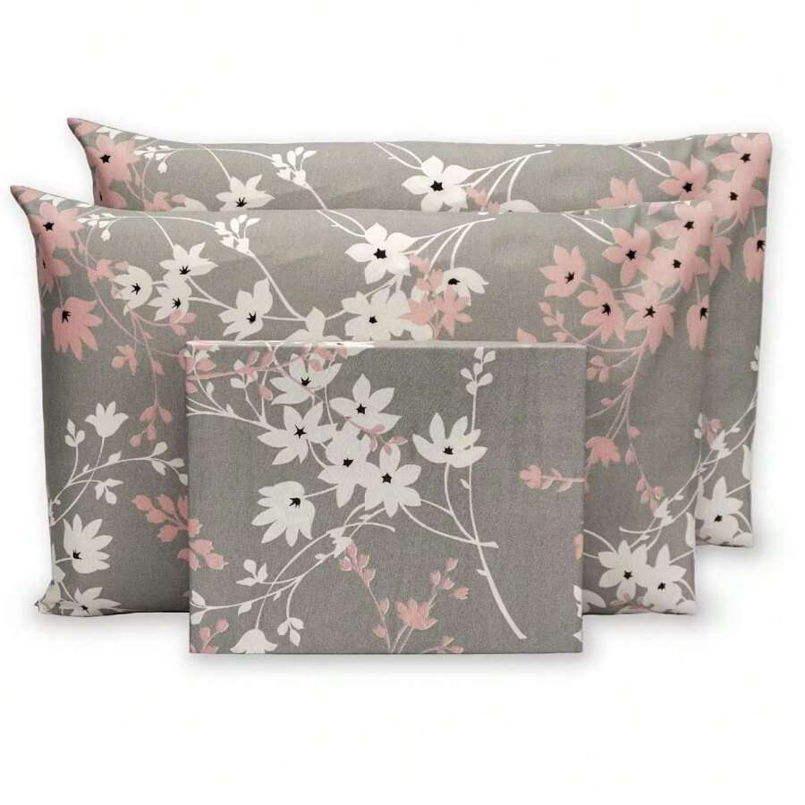 3-Piece Queen Sheet Set 100% Cotton Printed Matchstick Stitch - 淺灰色 - 查看 1