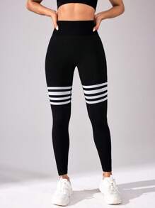 TCVC Leggings sportivi con vita a vita alta e arricciature, in colore lino rigato per donne, con alta elasticità e senza cuciture, ideali per yoga e attività indoor/all'aperto, con controllo della pancia e effetto push-up, casual e versatili
