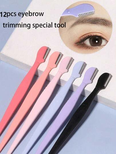 Set di 12/10/6/5/3 pezzi di beauty tools per la rifilatura delle sopracciglia con punte dritte, rasoi per sopracciglia anti-graffio, prodotti e accessori per capelli per barbiere, salone di bellezza, elementi essenziali da viaggio