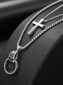 1 pieza Joya personalizada para hombre - Anillo con diseño de calavera en la mano, colgante de cruz
