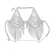 1pc Fashionable Hot-Selling Rhinestone Fringe Sexy Women's Bikini Body Chain, Shiny Crystal Exaggerated Spaghetti Strap Bra Chain, Beach Jewelry - Gold - View 7