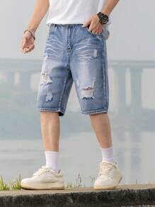 Fashionable Straight Leg Mid-Calf Denim Shorts For Teen Boys