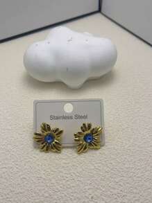 1 Pair/4 Pairs Retro Exaggerated Geometric Metallic Flower Earrings, Unique Minimalist Style Elegant Ear Studs