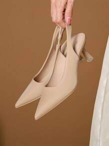 Xin Jing Shoes 女士极简尖头金字塔跟露跟高跟鞋，魅力缎面户外高跟鞋，优雅派对厚底高跟鞋 - 卡其色 - 查看 5