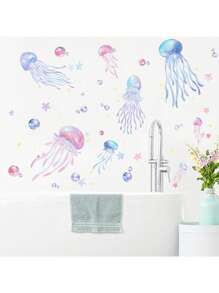 1 szt. Dekoracje do domu Naklejka ścienna z meduzą do łazienki, sypialni - samoprzylepna naklejka z PVC, czarny geometryczny wzór, asymetryczny kształt, naklejki ścienne do łazienki, naklejka winylowa do dekoracji domu, elementy dekoracyjne do sypialni, odśwież wystrój ściany w domu, wystrój łazienki, elementy dekoracyjne pokoju, wystrój salonu, wystrój domu, wystrój domu, sztuka ścienna do salonu, tapeta, spersonalizowane naklejki, lustro, lustro ścienne, lustro ścienne, lustro do pokoju