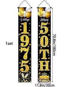 1 Set Black & Gold Glitter Birthday Porch Banner - 70.8 X 11.8 Inches, Multiple Age Ranges (16/18/20-80 Years Old) Porch Sign, For Birthday Party Decor, Outdoor Porch Backdrop, And Gifts