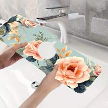 1pc Blooming Flower Pattern Faucet Mat Drain Mat, Polyester Material, Suitable For Occasions Such As Kitchen And Bathroom, Diatom Mud Faucet Suction Cup, Faucet Splash Mat, Daily And Summer Decoration, Can Be Given As A Gift