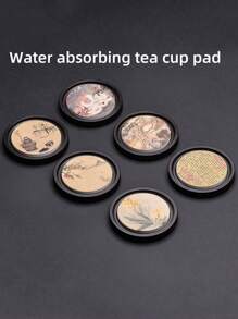 1pc Wooden Drink Coaster Holder Set, Creative Tea Cup Tray Storage Accessories, Heat Insulation Mat For Teapot & Tea Ceremony Back To School