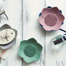 Lotus Shape Silicone Soap Dish With Drainage Hole, Scented Soap Tray Suitable For Shower And Bathroom, Battery-Free