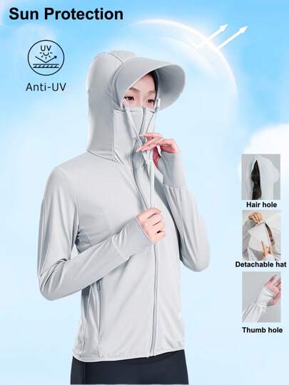 Summer Workout Women Sun Uv Protection Jacket Lightweight Outdoor Jacket Casual Long Sleeve Hooded Jackets Sun UV Protection Full Zip Tops