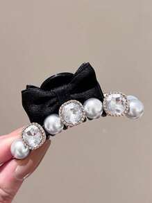 1pc Kids Minimalist Rhinestone Bow Hairclip, Fashionable Side Hairpin For Girls