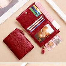 1 pieza Monedero con cremallera y ventana para tarjeta de identificación, billetera multifuncional para mujer, billetera mini, monedero, billetera para tarjetas