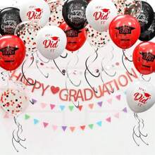 16pcs 12 Inch Printed Graduation Season Balloons Decoration, Graduation Party Decor, Confetti Balloons - Red Graduation Season - View 4