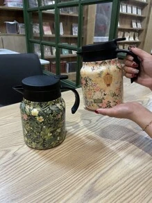 1 件 1000 毫升时尚花卉不锈钢双层真空隔热咖啡/茶壶，适用于办公室、餐厅、茶馆、户外和类似场合，是圣诞节、情人节、母亲节的绝佳礼物 - 彩色 - 查看 2