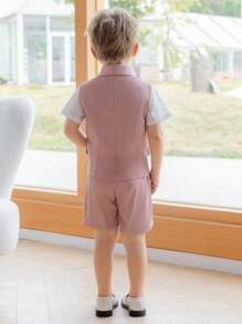 3 Peças Conjunto de Colete + Shorts + Gravata Borboleta para Meninos, Traje Formal Adequado para Apresentação Escolar, Pajem de Casamento, Ocasiões de Feriado, Verão