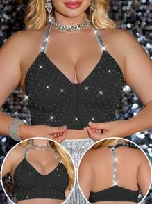 Biustonosz damski plus size z ozdobnymi kryształkami, miękki i wygodny