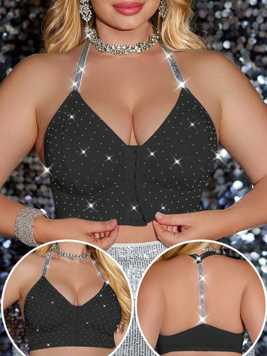 Biustonosz damski plus size z ozdobnymi kryształkami, miękki i wygodny