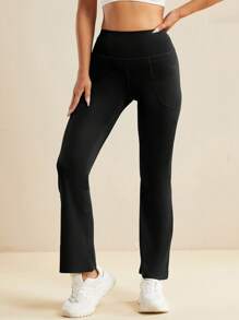 3条装口袋瑜伽裤休闲运动喇叭高腰显瘦肚皮舞阔腿裤紧身裤 - 彩色 - 查看 6