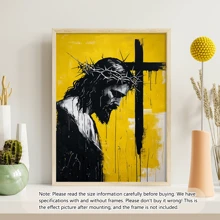 1pc Vintage Silhouette Of Jesus Christ With Crown Of Thorns Wall Arts, Yellow And Black Religion Posters, Framed Canvas Prints, College Dorm Apartment Decor, Gifts For Wall Decoration In Hotel And Home, For Living Room, Bedroom, Bathroom And Office Birthday Graduation